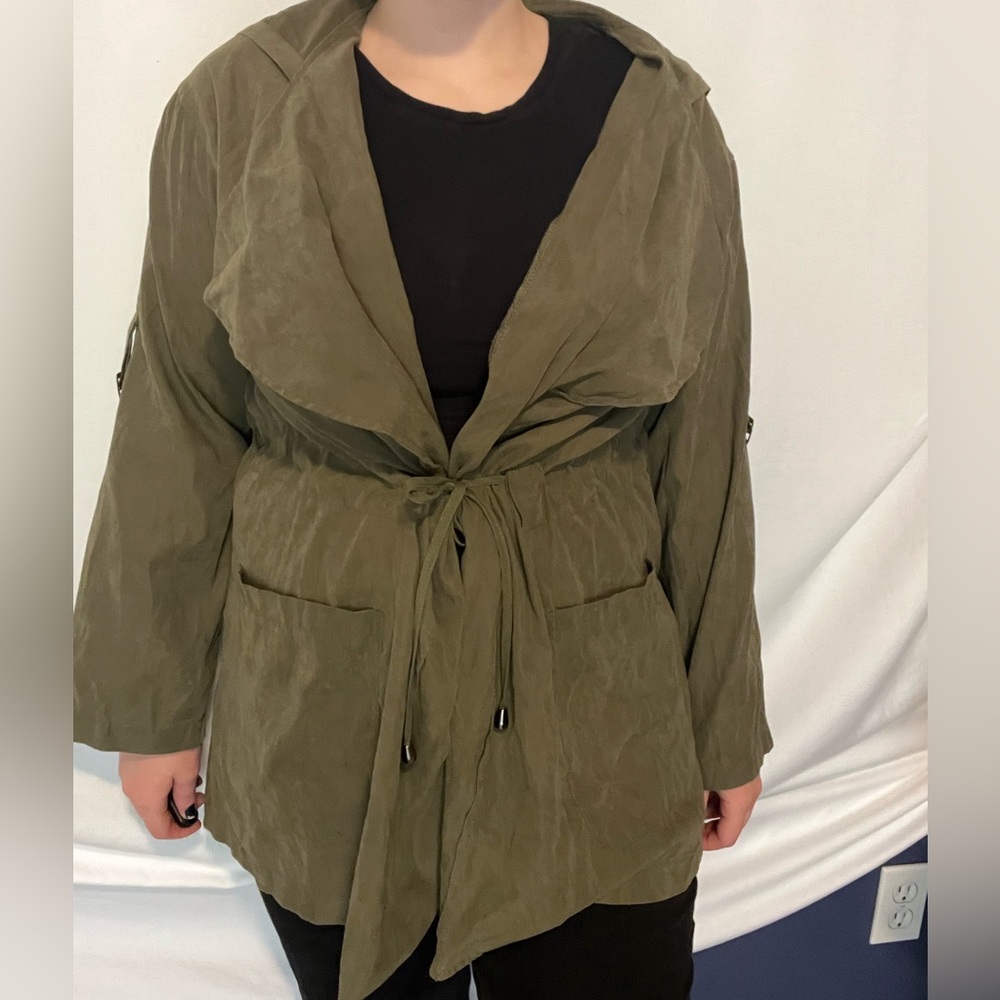 Khaki Women's Utility Jacket with Tie Waist